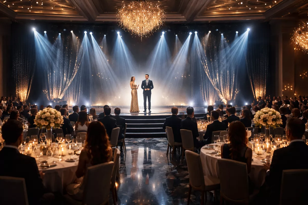 Corporate award ceremony with stage and audience