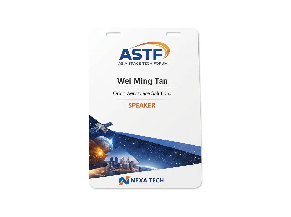 Event badge with SPEAKER label — Asia Space Tech Forum